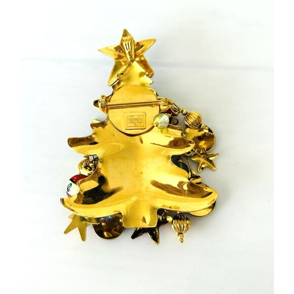 Lunch At The Ritz LATR Christmas Tree Brooch Enamel Rhinestone Pin Pendant - Picture 3 of 4